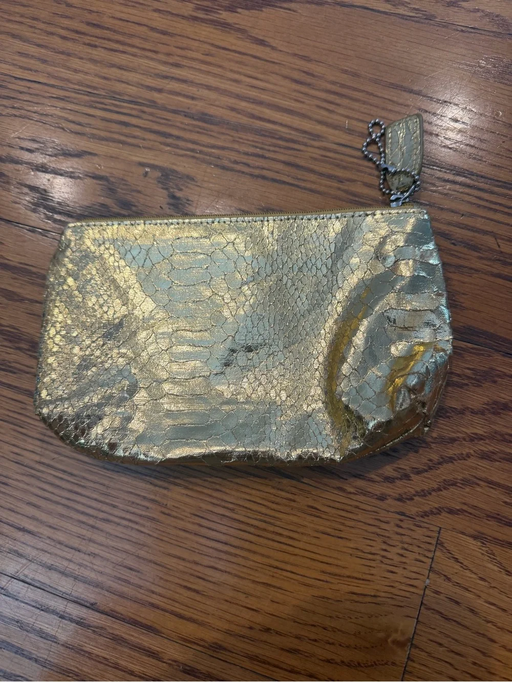 Carlos Falchi Metallic Gold Embroidered Zip Cosmetic Pouch